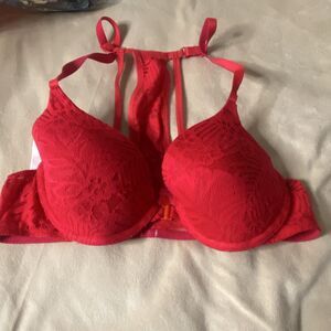 Victoria's Secret Red Underwire Lace Bra 34B Adjustable